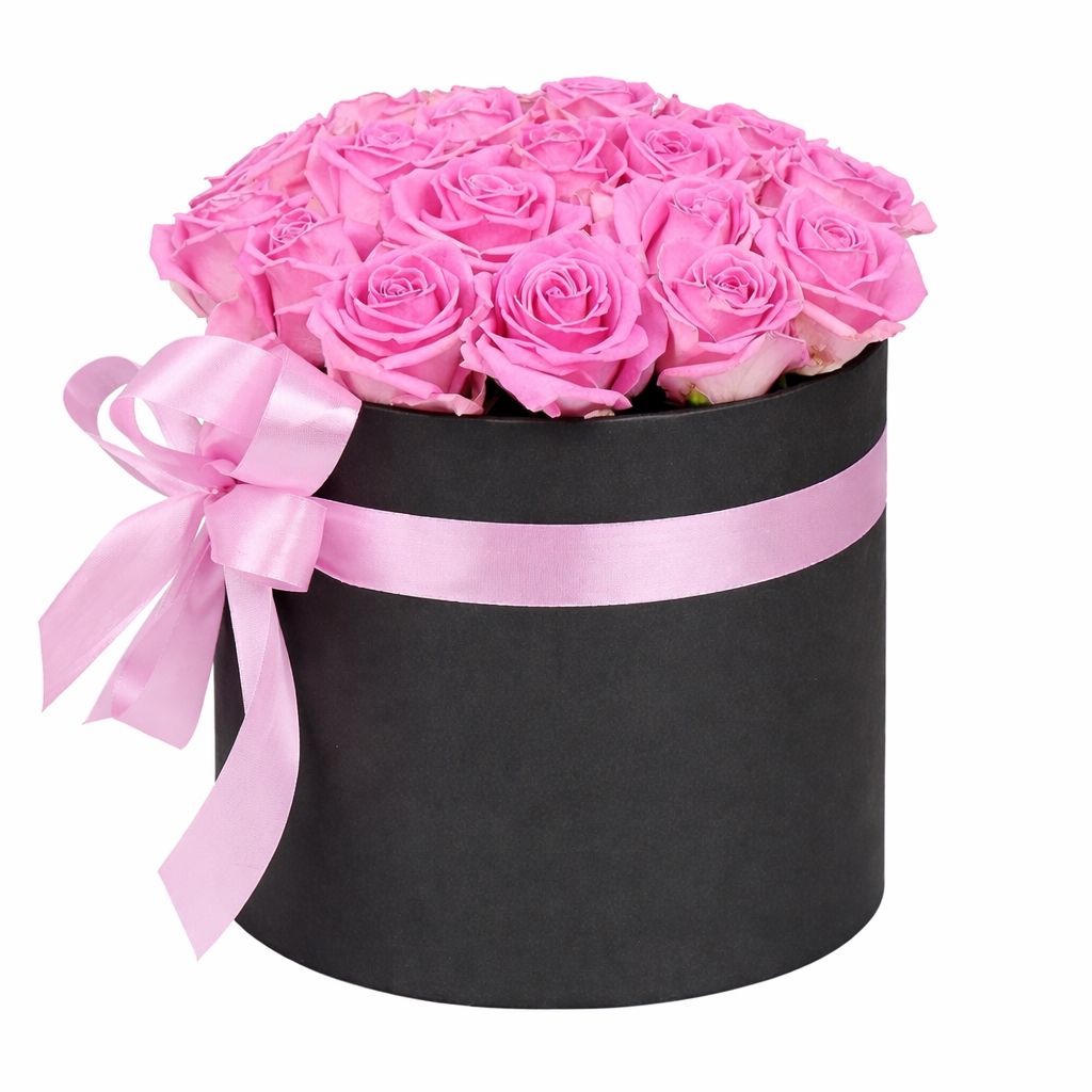 oasis, embossed box, pink rose (23 pcs.), packaging, ribbon