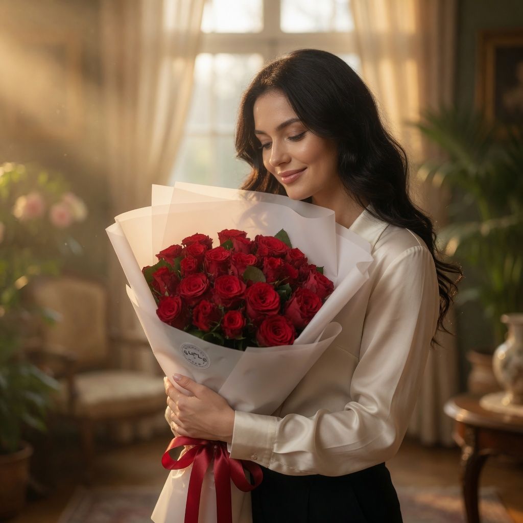 rose (25 pcs.), packaging, ribbon