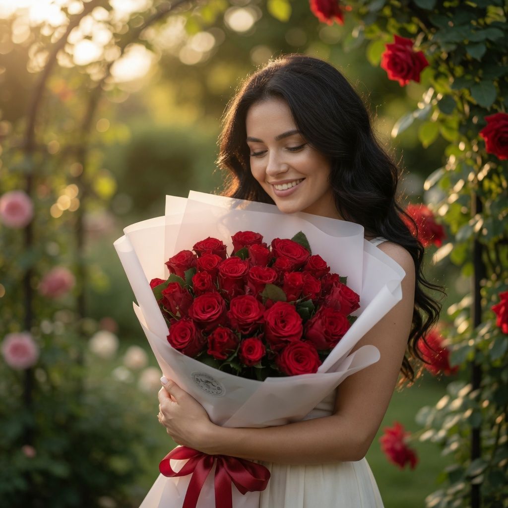 rose (25 pcs.), packaging, ribbon