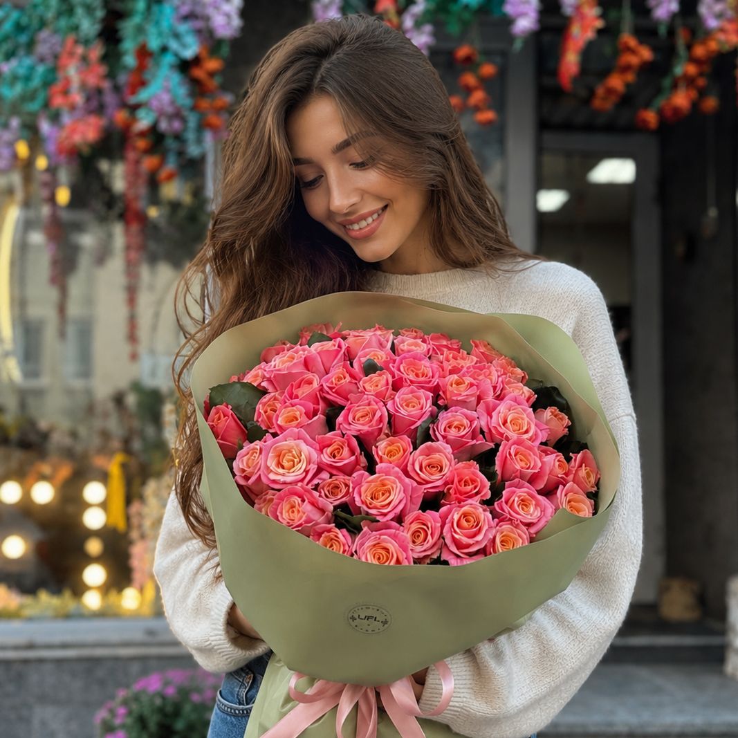 rose (51 pcs.), packaging, ribbon