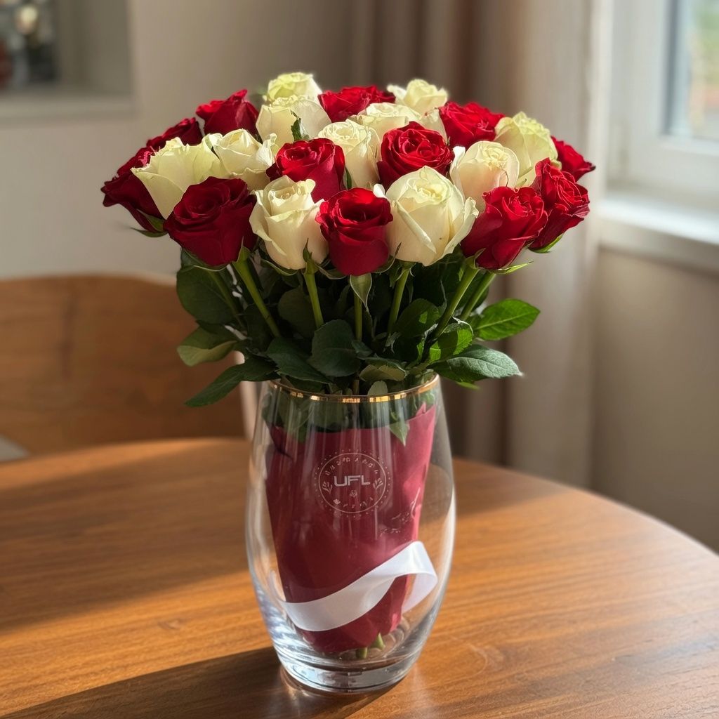 Bouquet 21 red and white roses