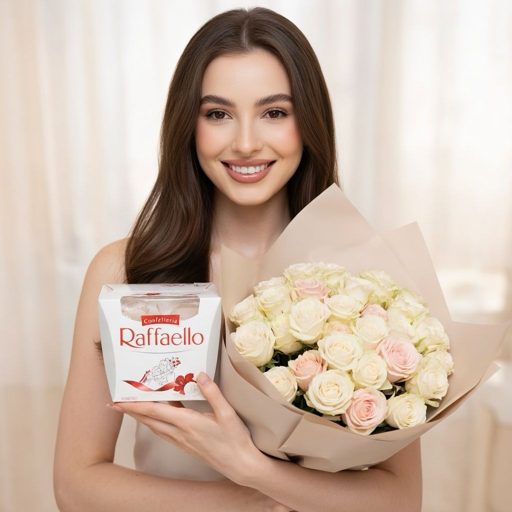 Bouquet Spray of 9 roses + Raffaello