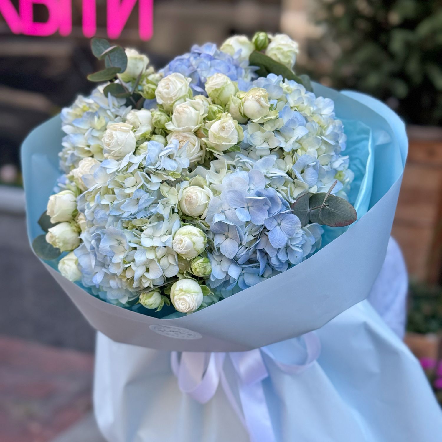 Bouquet Sky bouquet of hydrangea and roses