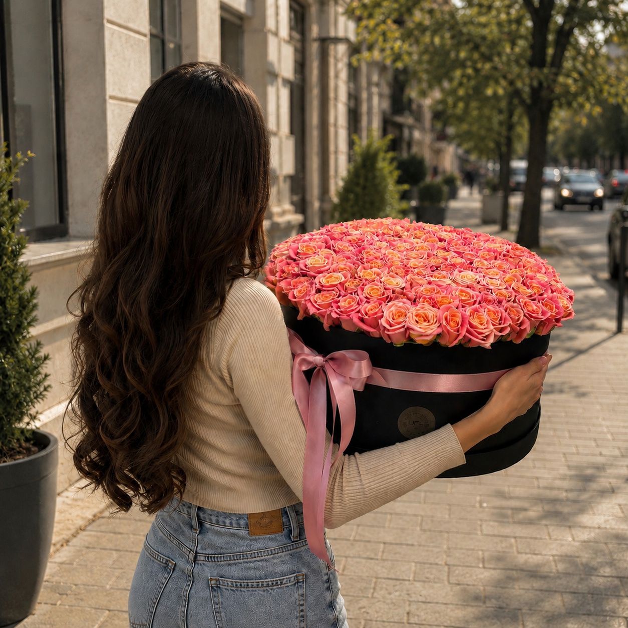 Bouquet 101 coral roses in a box