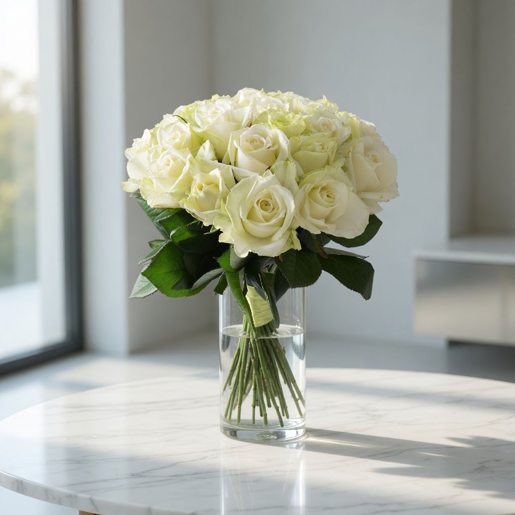 white rose (25 pcs.), packaging, ribbon