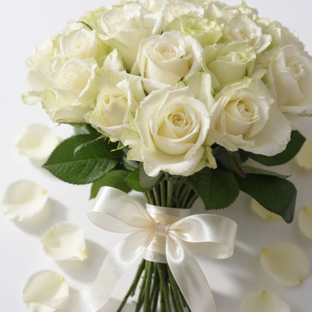 white rose (25 pcs.), packaging, ribbon