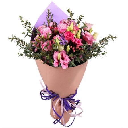 bouvardia, chamelacium, rosea eustoma, limonium, eucalyptus, packaging, tape