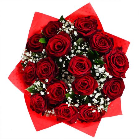gypsophila, raffaello candies 150 g, rose (15 pcs.), packaging, ribbon