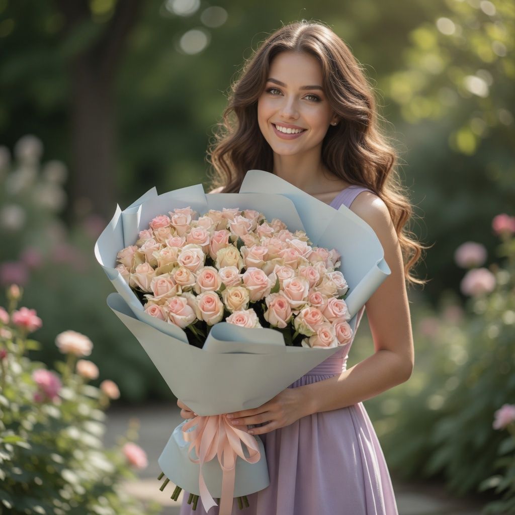 cream rose kimberly (51 pcs.), packaging, ribbon