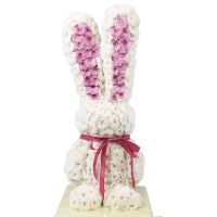 chrysanthemum (40 pcs.), chrysanthemum (10 pcs.), oasis, packaging, ribbon
