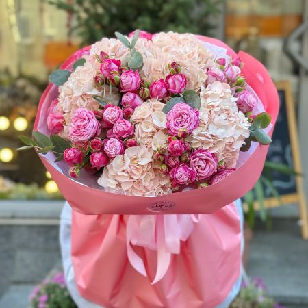 Bouquet Powder bouquet of hydrangea and roses