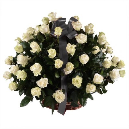 white rose (72 pcs.), basket, packaging, ribbon